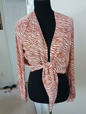 💓3@$15 Joie Rust and White Zebra Tie-Front Blouse